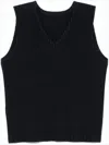 Issey Miyake Sleeveless Black Vest With V-neckline And Pleated Texture In Black