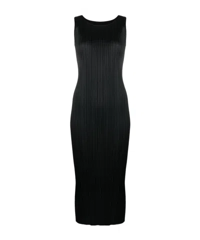 Issey Miyake Pleats Please  Sleeveless Pleated Dress In Black