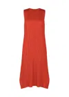 Issey Miyake Womens Bright Red Sleeveless Pleated Knitted Midi Dress In Orange
