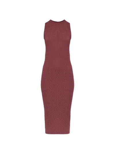 Issey Miyake Sleeveless Pleated Midi Dress In Red