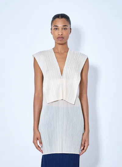 Issey Miyake Sleeveless Pleated Tunic In Beige