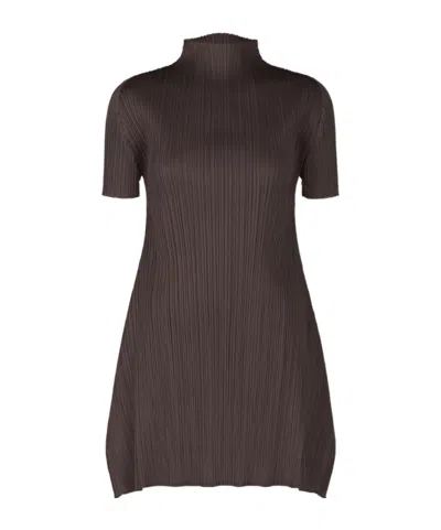 Issey Miyake Smocked Dress In Brown