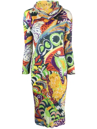 Issey Miyake Abstract-print Pleated Midi Dress In Multicolor
