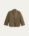 Issey Miyake Soft Fold Pleats Shawl-collar Jacket In Green