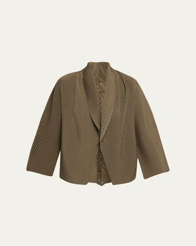 Issey Miyake Soft Fold Pleats Shawl-collar Jacket In Green