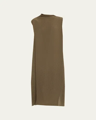 Issey Miyake Soft Fold Pleats Sleeveless Midi Dress In Green