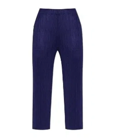 Issey Miyake Solid Color Casual Long Pants In Blue