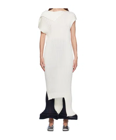 Issey Miyake White Sparkling Merino Rib Midi Dress In 05 Frost White