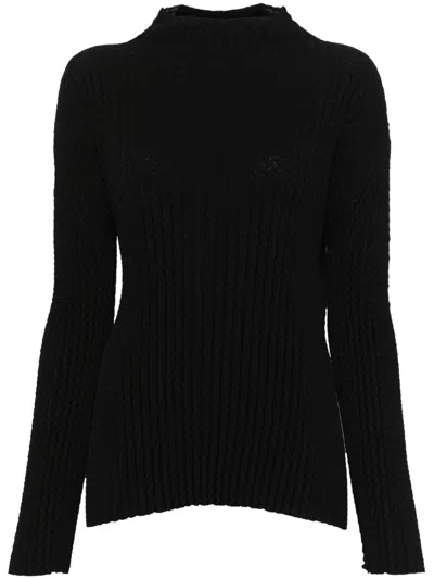 Issey Miyake Ribbed-detailing Funnel-neck Top In Black