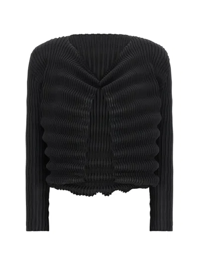 Issey Miyake Spring Pleats Wave-pattern Cardigan In Black