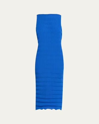 Issey Miyake Spring Plisse Sleeveless Midi Dress In Blue