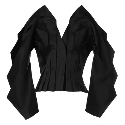 Pre-owned Issey Miyake S/s 1991 Documented Runway 'dinosaur' Sleeves Black Silk Jacket