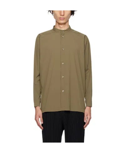 Issey Miyake Stand-up Collar Shirt In Brown