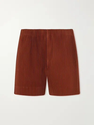 Issey Miyake Straight-leg Pleated Shorts In Brown