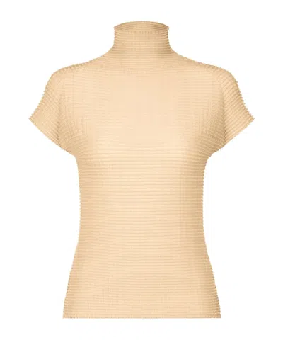 Issey Miyake Stretchy High Neck French Sleeve Top In Nude