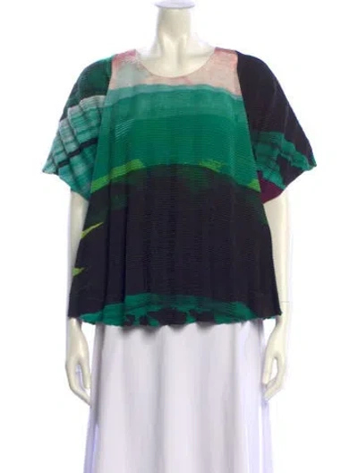 Pre-owned Issey Miyake Striped Bateau Neckline Blouse In Green