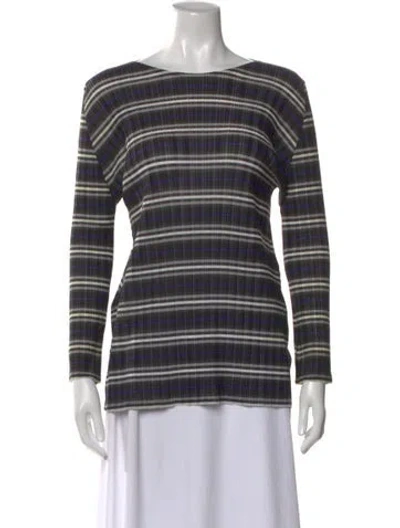 Pre-owned Issey Miyake Striped Bateau Neckline Top In Black