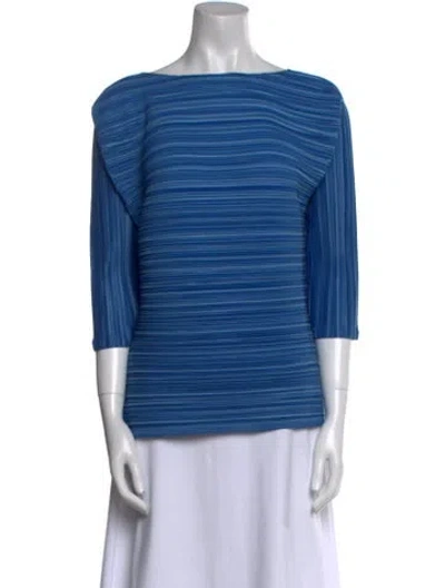 Pre-owned Issey Miyake Striped Bateau Neckline Top In Blue