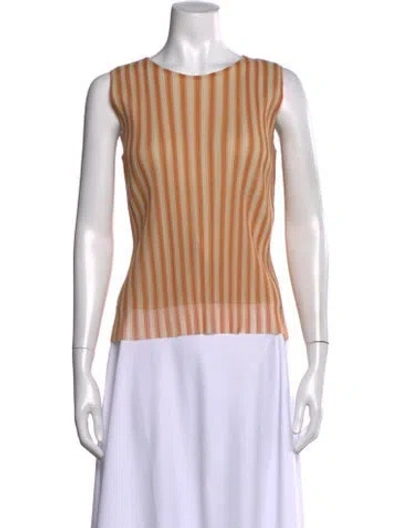 Pre-owned Issey Miyake Striped Bateau Neckline Top In Yellow