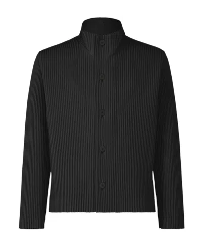Issey Miyake Striped Casual Jacket In Black