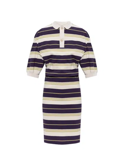 Issey Miyake Striped Collar Blouse In Purple