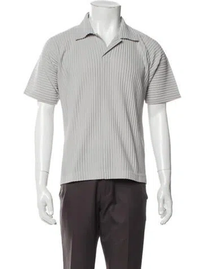 Pre-owned Issey Miyake Striped Collar Polo Shirt In Gray
