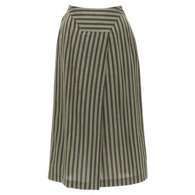 Issey Miyake Striped Cotton Diagonal Pleat A-line Skirt In Green
