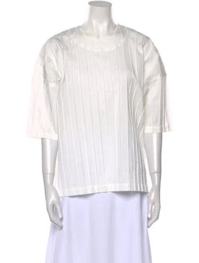 Pre-owned Issey Miyake Striped Crew Neck Blouse In White
