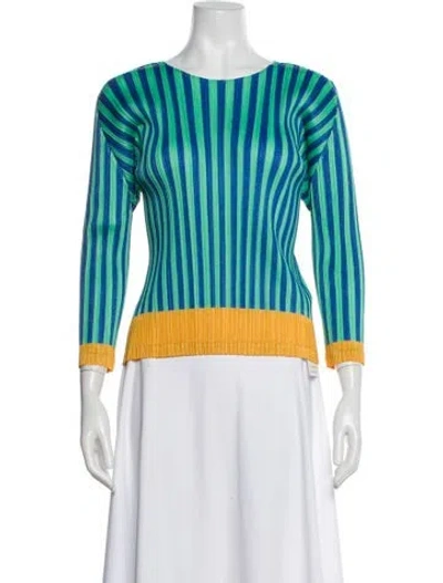 Pre-owned Issey Miyake Striped Crew Neck Top In Blue