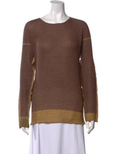 Pre-owned Issey Miyake Striped Crew Neck Top In Brown