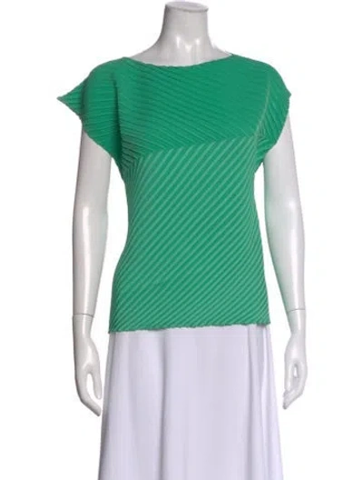 Pre-owned Issey Miyake Striped Crew Neck Top In Green