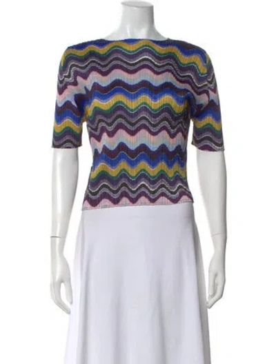 Pre-owned Issey Miyake Striped Crew Neck Top In Neutral