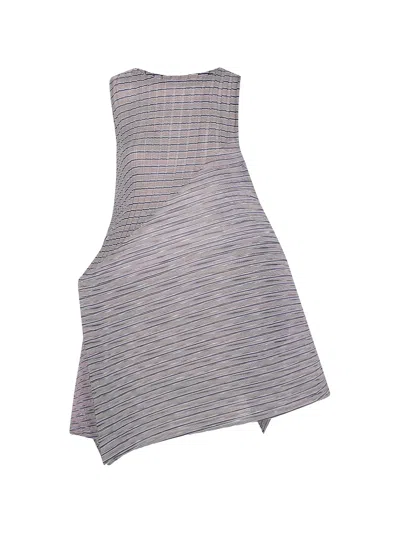 Issey Miyake Striped Asymmetric Dress In Gray