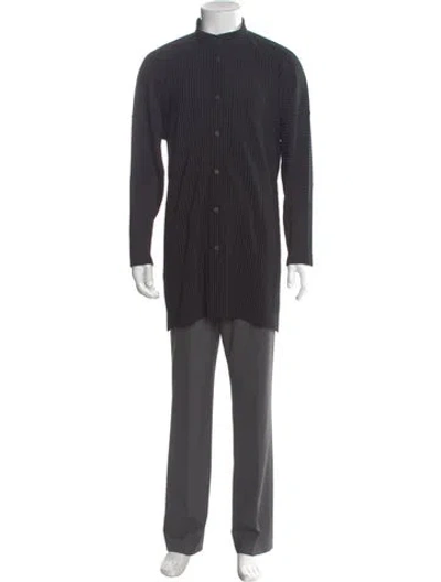 Pre-owned Issey Miyake Striped Long Sleeve Dress Shirt In Black