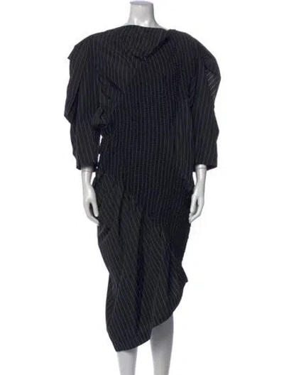 Pre-owned Issey Miyake Striped Midi Length Dress In Black