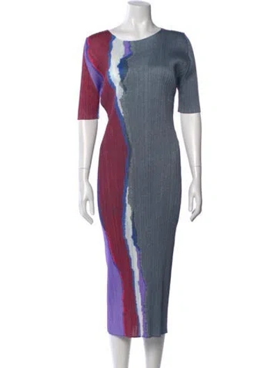 Pre-owned Issey Miyake Striped Midi Length Dress In Blue