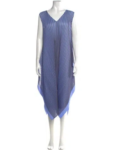 Pre-owned Issey Miyake Striped Midi Length Dress In Blue
