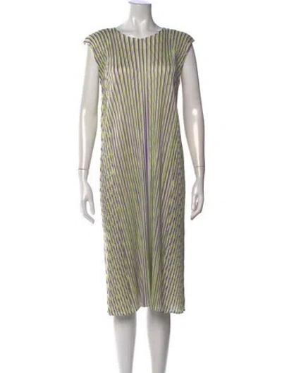 Pre-owned Issey Miyake Striped Midi Length Dress In Green