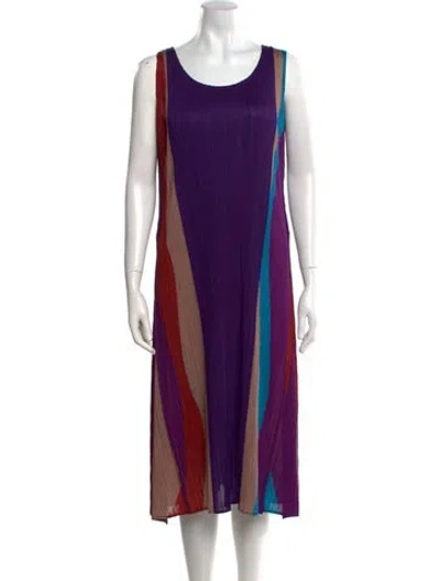 Pre-owned Issey Miyake Striped Midi Length Dress In Purple