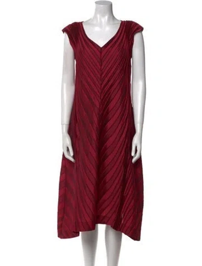 Pre-owned Issey Miyake Striped Midi Length Dress In Red