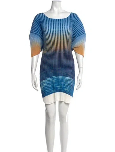 Pre-owned Issey Miyake Striped Mini Dress In Blue