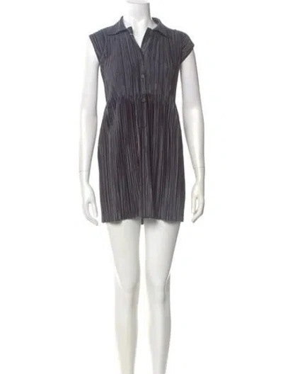 Pre-owned Issey Miyake Striped Mini Dress In Gray