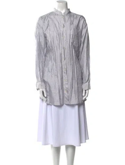 Pre-owned Issey Miyake Striped Mock Neck Tunic In Blue