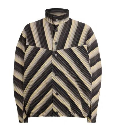 Issey Miyake Striped Pleated Jacket In Brown