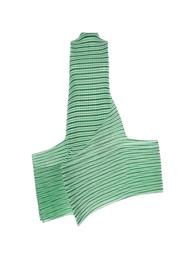Issey Miyake Striped Pleated Mini Dress In Green