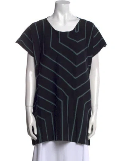Pre-owned Issey Miyake Striped Scoop Neck Tunic In Black