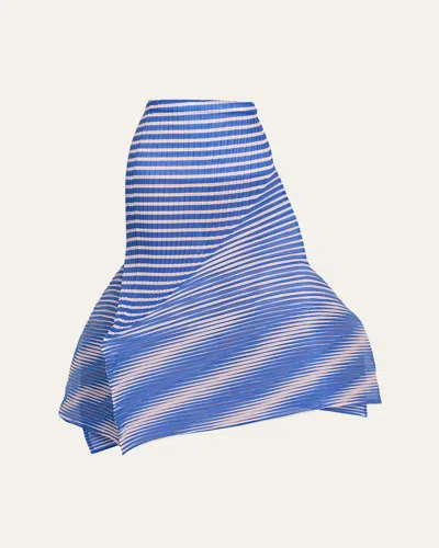 Issey Miyake Striped Sculpted Midi Skirt In Blue