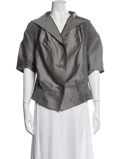Pre-owned Issey Miyake Striped Short Sleeve Button-up Top In Grey