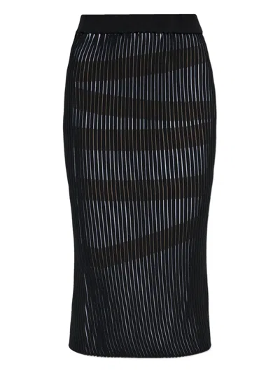 Issey Miyake Striped Slit Skirt In Black