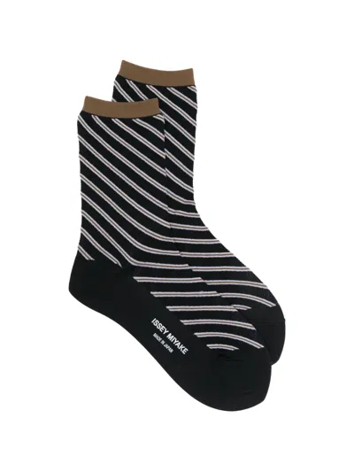 Issey Miyake Striped Socks In Black